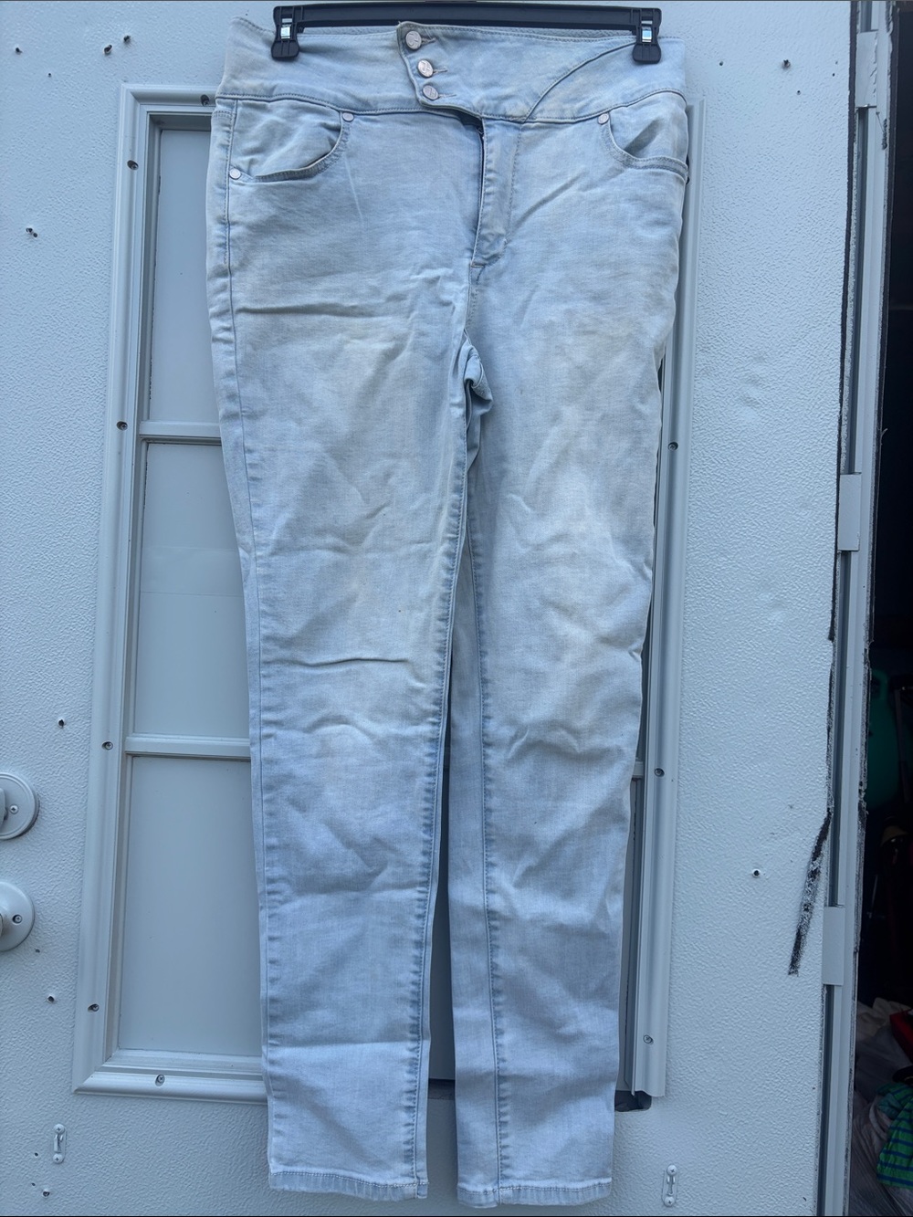 Light Wash Skinny Jeans with Triple Button Waist
